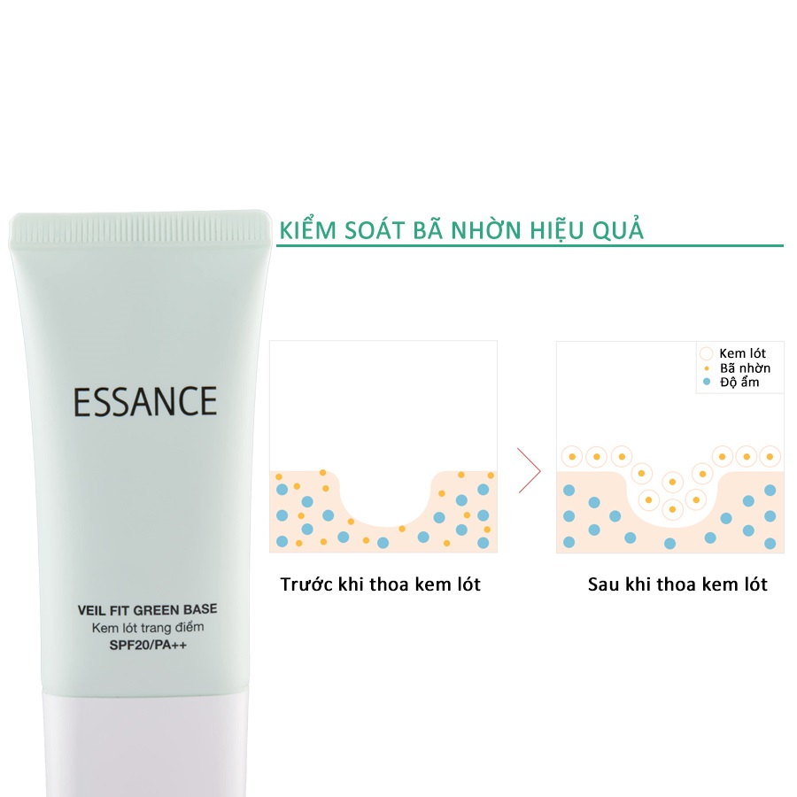 Combo Phấn nền siêu mịn lâu trôi Essance Veil Fit Two Way Cake SPF40/PA++ 7g và Kem lót hiệu chỉnh sắc da kiểm soát dầu Essance Veil Fit Green Base SPF20 PA++ 30ml