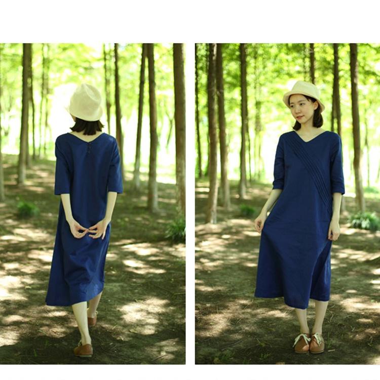 Đầm suông linen cổ V tay lỡ trần ngực ArcticHunter, chất linen mềm mát, thời trang xuân hè 2022
