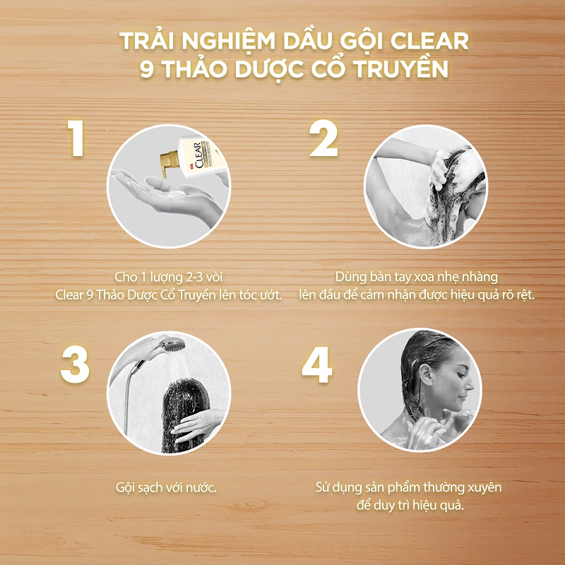 Dầu Gội CLEAR 9 Thảo Dược Cổ Truyền Sạch Gàu Giảm Gãy Rụng 630G