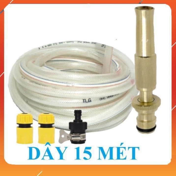 Vòi tưới cây rửa xe️️Evoucher Bộ dây vòi xịt nước rửa xe, tưới cây , loại 15m 206587 cút sập, nối đen