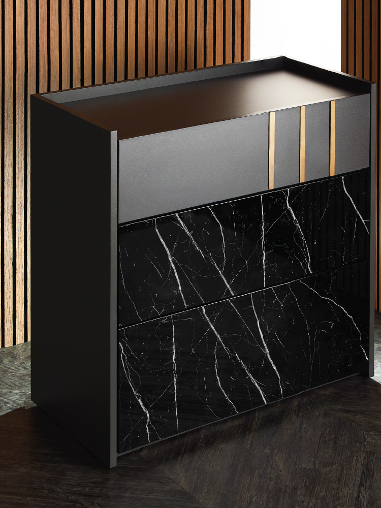 Tủ ngăn kéo 3 tầng MARQUINA gỗ công nghiệp cao cấp màu xám đen kết hợp vân đá cẩm thạch sang trọng | Index Living Mall - Phân phối độc quyền tại Việt Nam