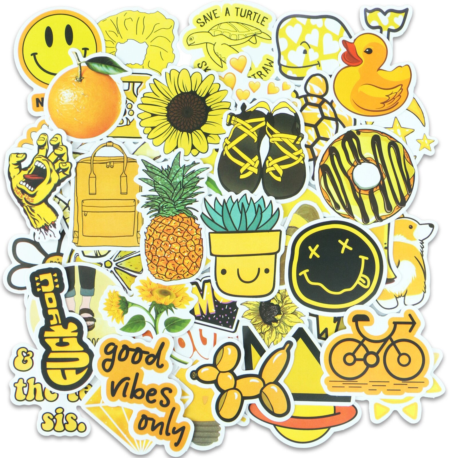 Set 30 Sticker chủ đề màu Vàng, yellow ảnh ép lụa