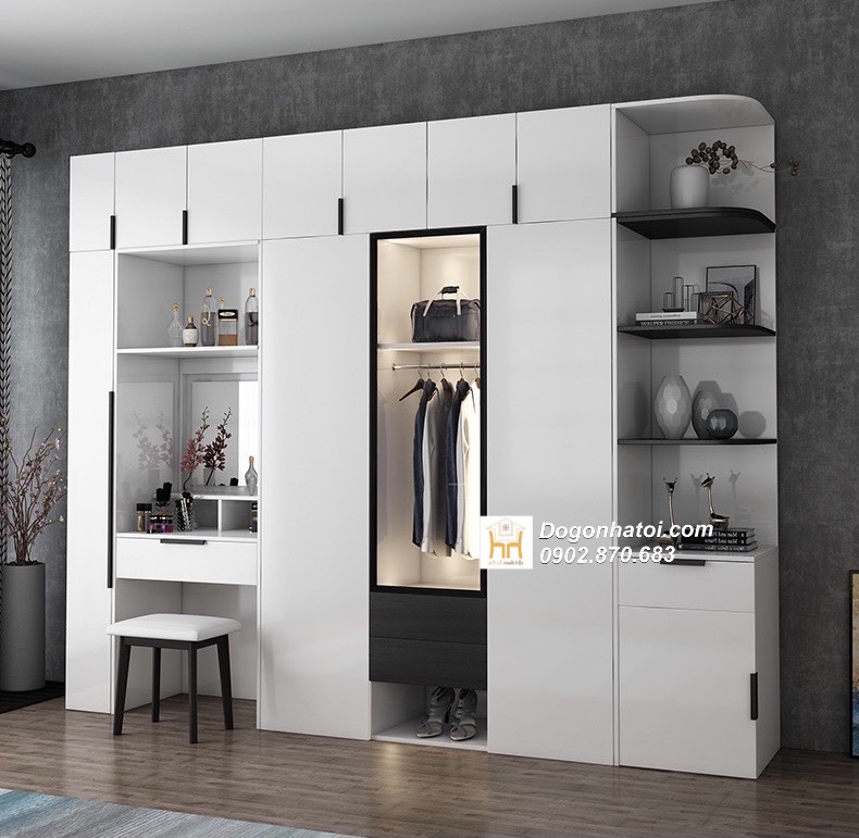 Tủ quần áo kết hợp bàn trang điểm màu trắng đẹp - TA210