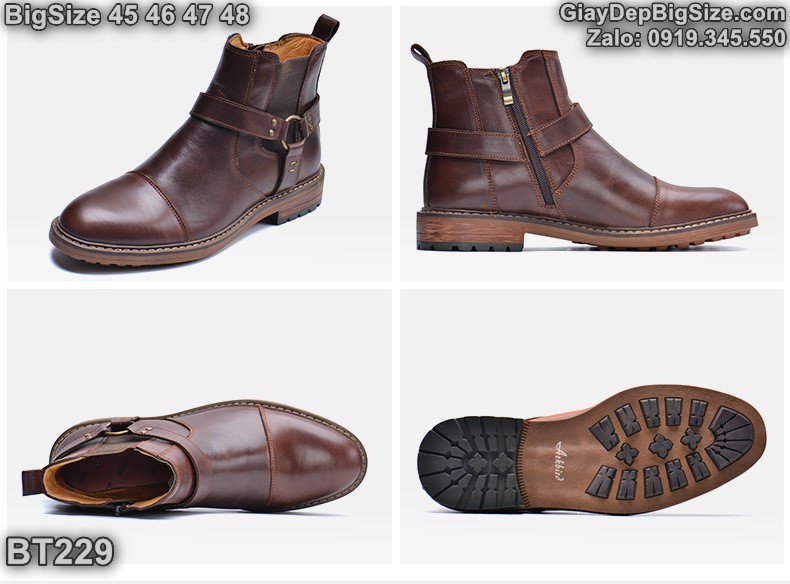 Giày chelsea cổ cao da thật cỡ lớn 45 46 47 48 cho nam cao to chân ú bè. Big size harness boots for wide feet