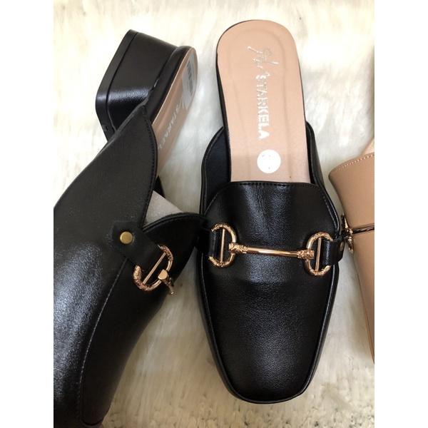 Giày sục nữ quai da mềm gót vuông 3p