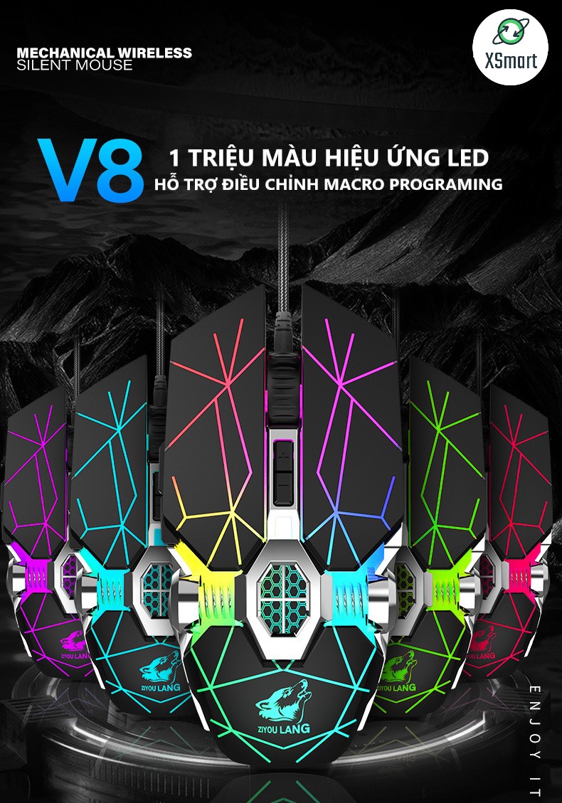 COMBO bàn phím cơ kèm chuột và tai nghe chụp tai headphone XSmart Super Bass gaming LED RGB chơi game đổi màu siêu đẹp T907+V8 tia sét+K3 - Hàng Chính Hãng