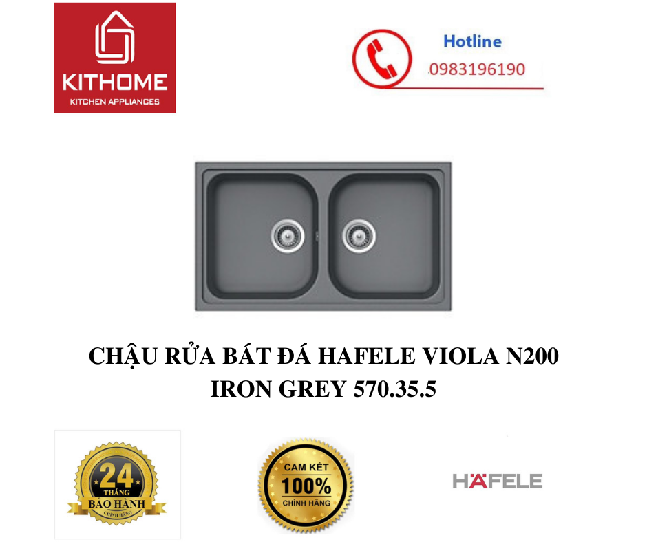 CHẬU RỬA BÁT ĐÁ HAFELE VIOLA N200 IRON GREY 570.35.5 - Hàng chính hãng