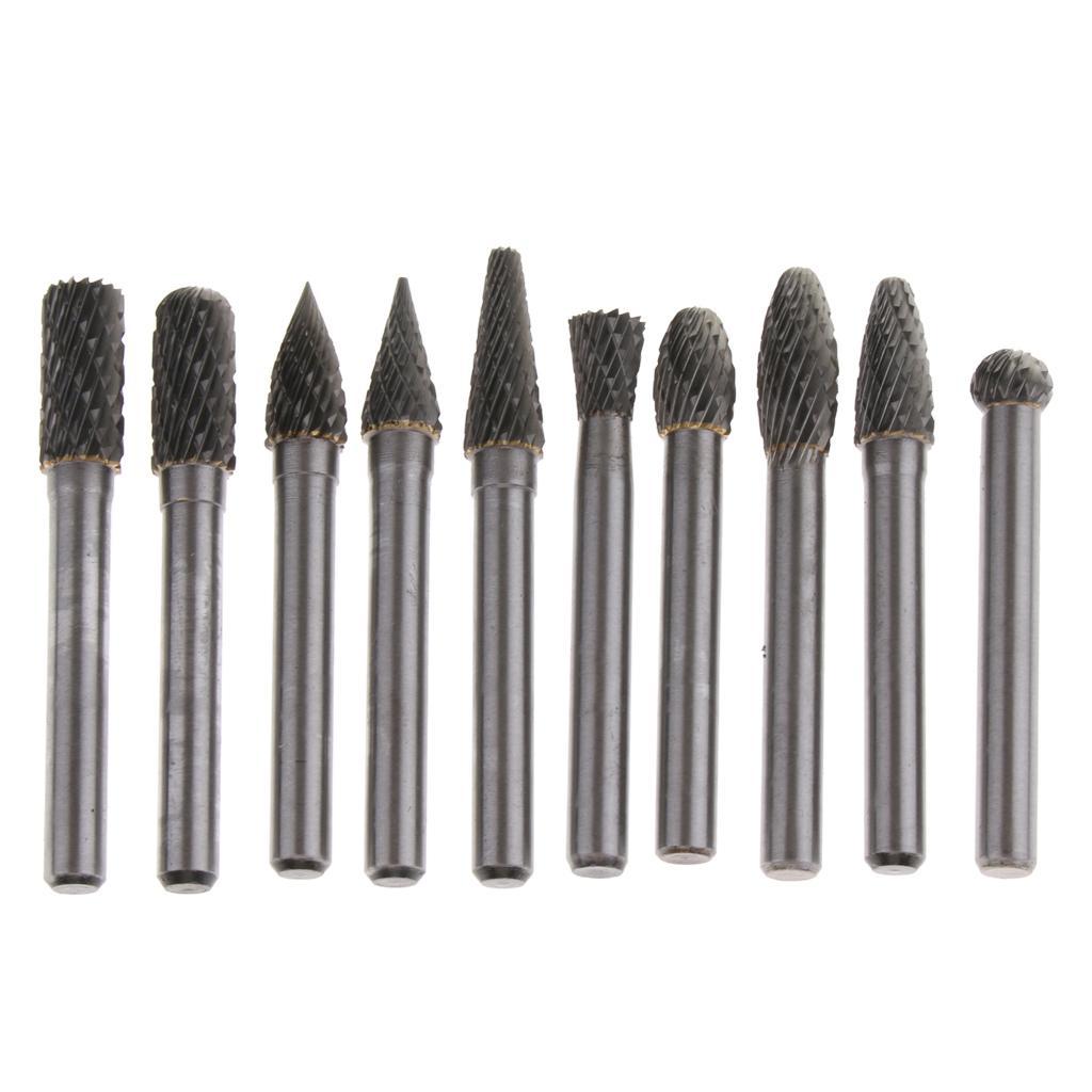 10 Pieces 6mm Shank Double Cut Carbide Rotary Burr Die Grinder Carving Bit for Woodworking Carving Engraving Polishing