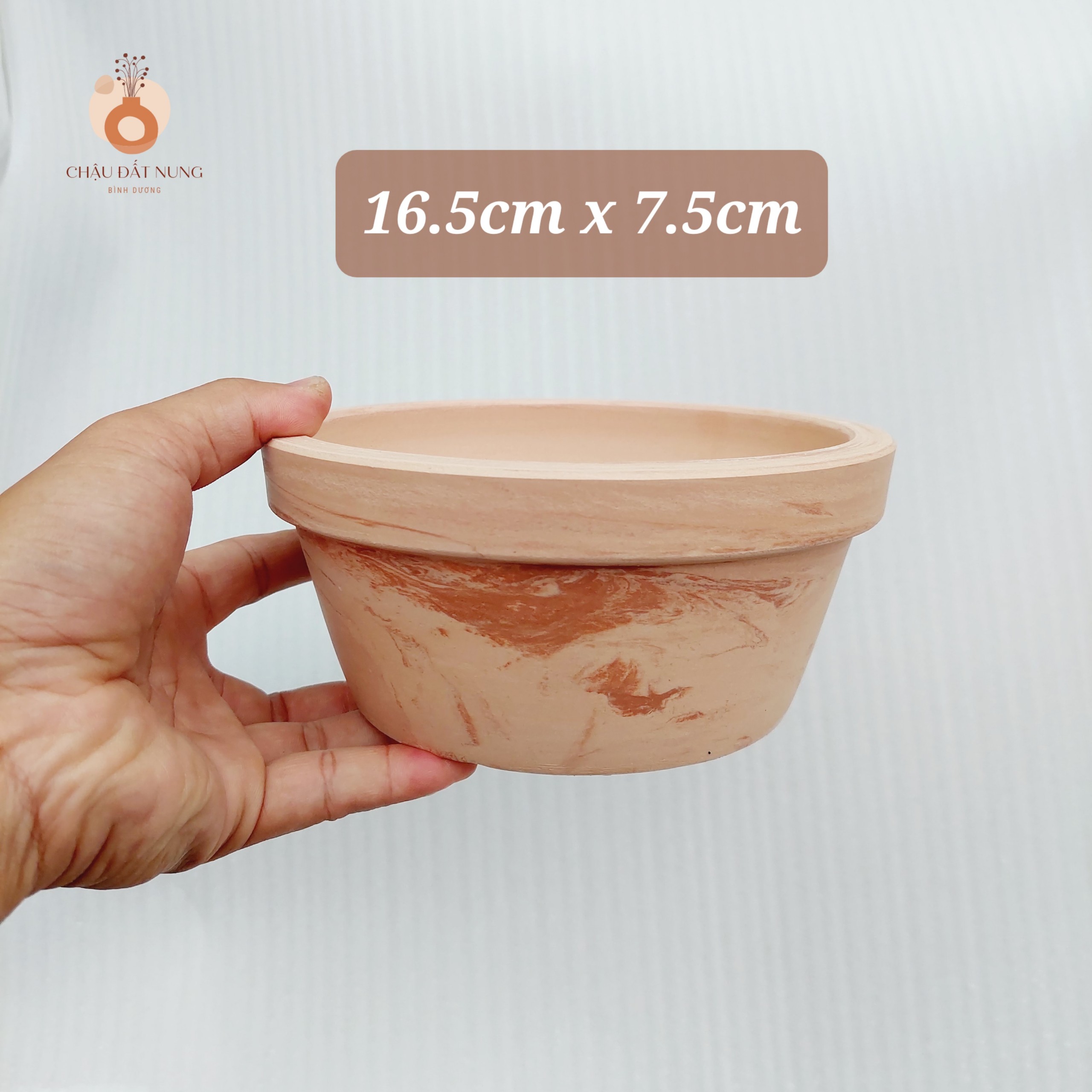 Chậu đất nung Bình Dương - Cái thau, đường kính miệng 15cm, chiều cao 7cm