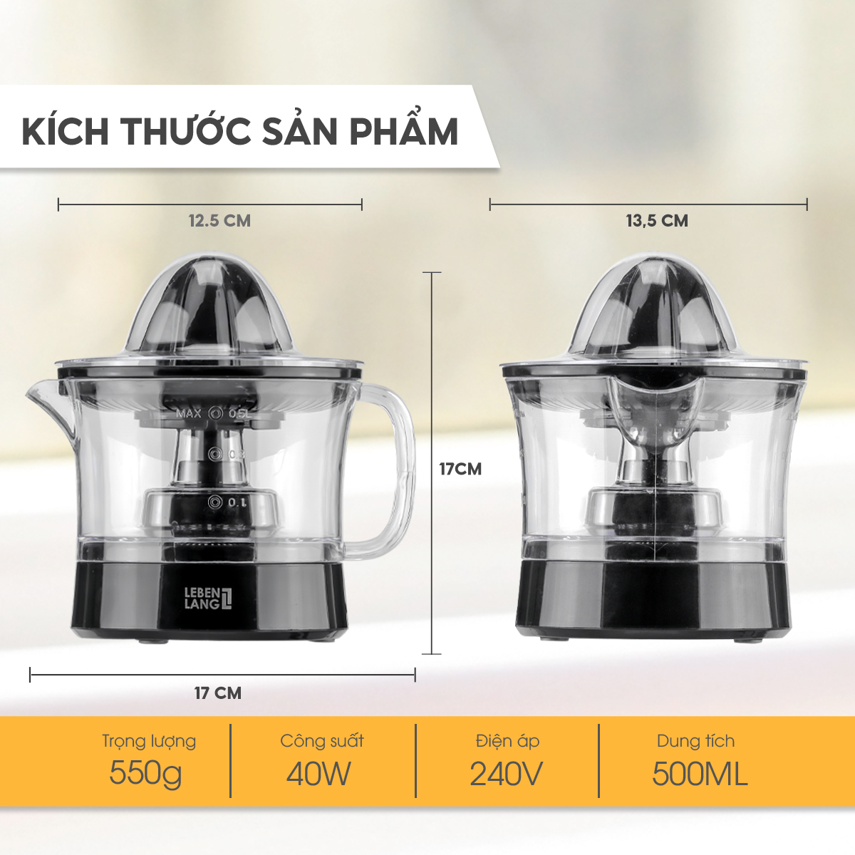 Hình ảnh Máy vắt cam mini Lebenlang LBL3383 công suất 40W, dung tích 500ml, bảo hành 2 năm - hàng chính hãng