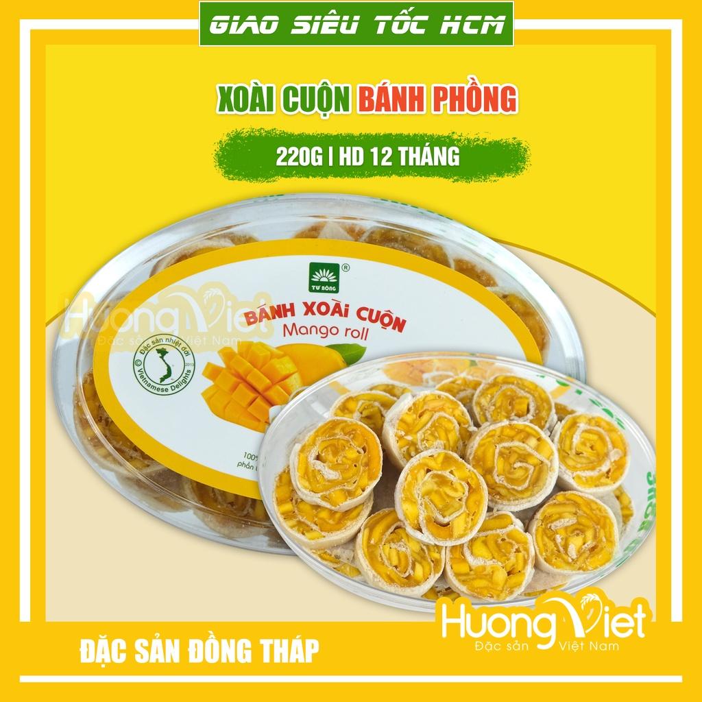 Bánh xoài, kẹo xoài cuộn bánh tráng hộp 220g, đặc sản Đồng Tháp Tư Bông, bánh kẹo đồ ăn vặt miền tây