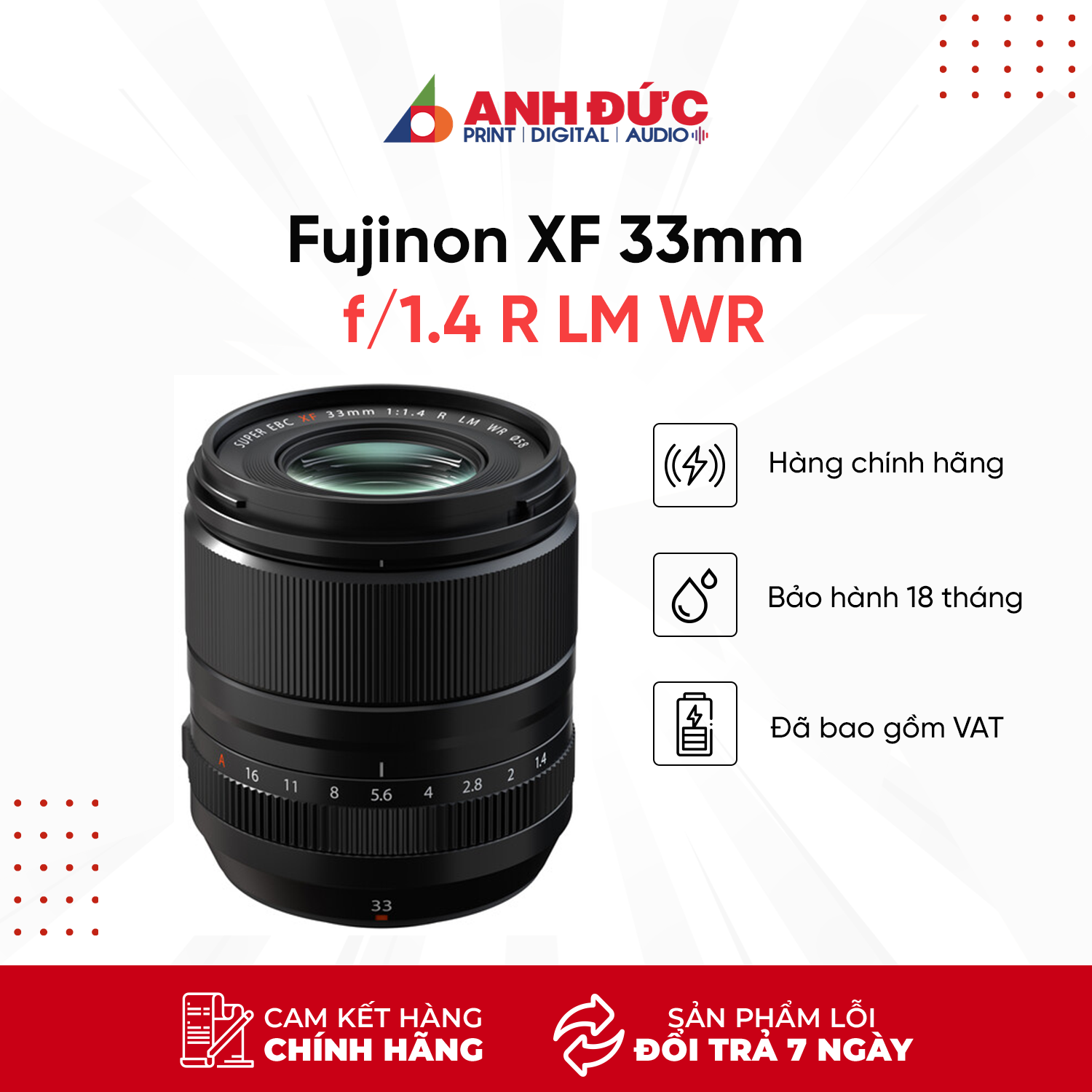 Ống Kính Fujinon (Fujifilm) XF 33mm f/1.4 R LM WR - Hàng Chính Hãng