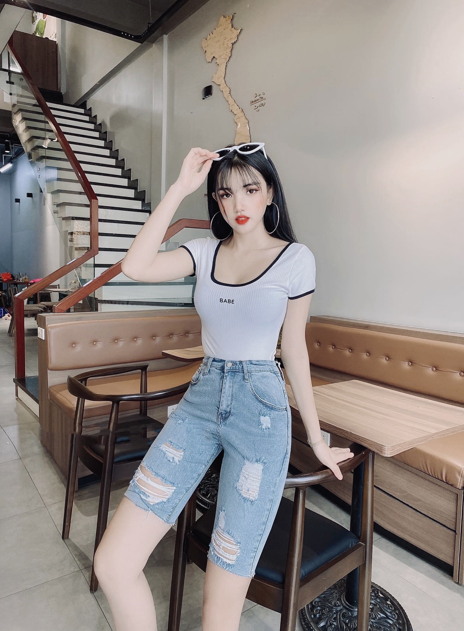 [60kg~90kg] Quần jean ngố / lửng BIG SIZE lưng cao, co dãn mạnh, rách kiểu 3427