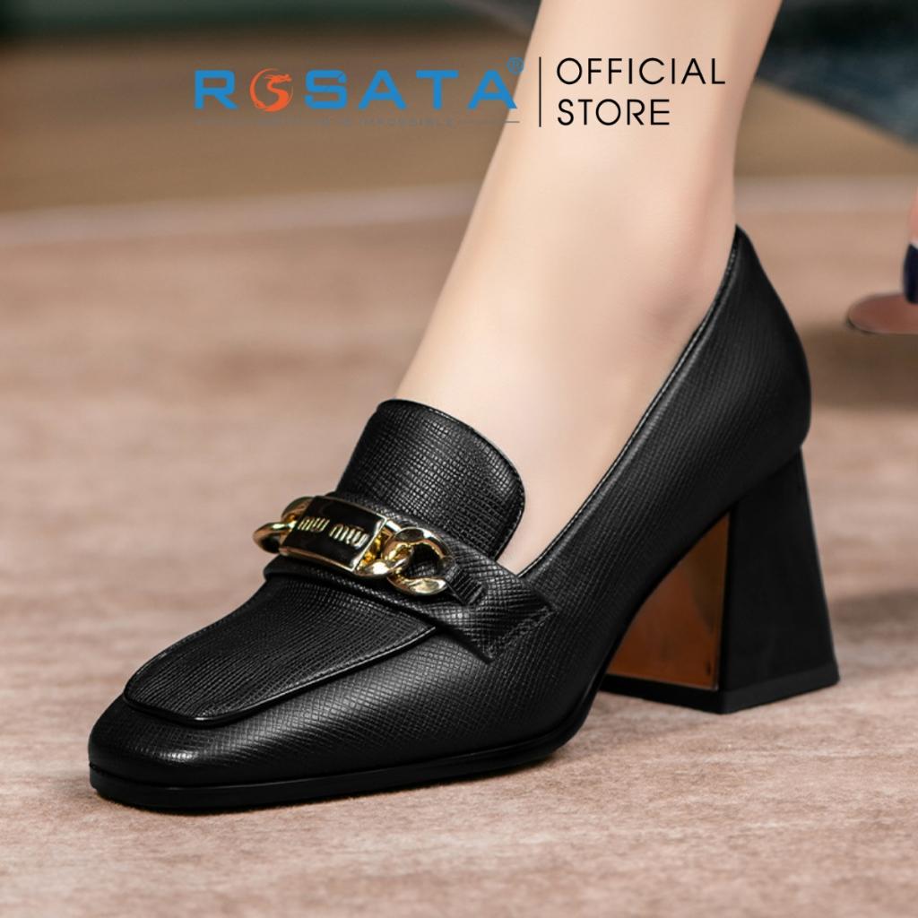 Giày cao gót nữ ROSATA RO457 mũi vuông xỏ chân êm ái gót vuông cao 5cm xuất xứ Việt Nam - Đen