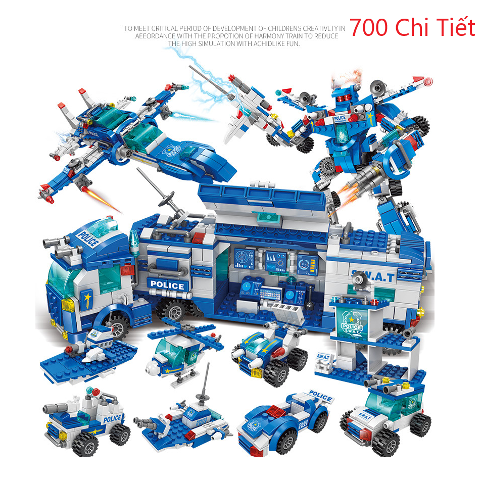 BỘ ĐỒ CHƠI LẮP GHÉP XẾP HÌNH XE CẢNH SÁT, XE OTO SWAT, ĐỒ CHƠI MÁY BAY, MÔ HÌNH ROBOT