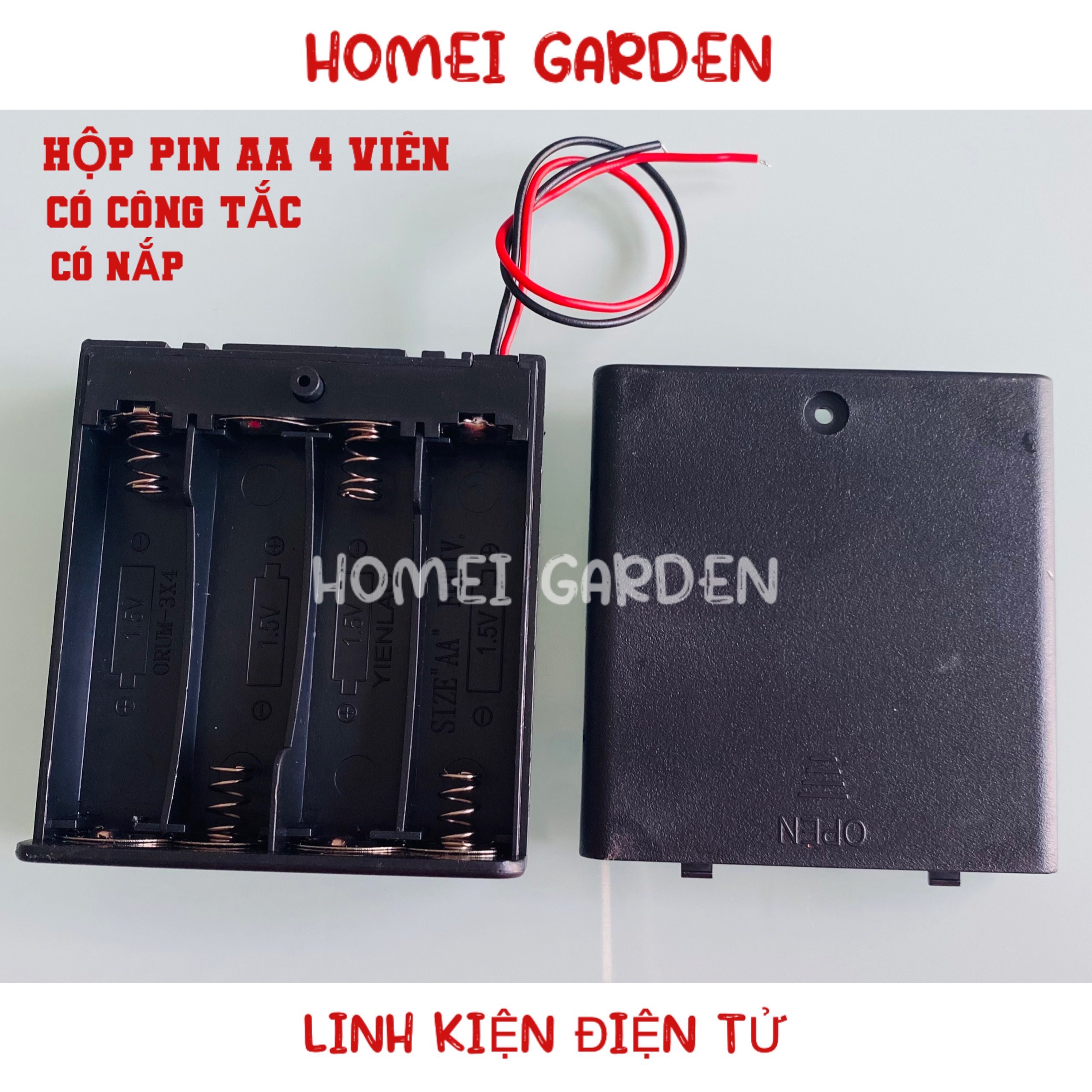 Hộp Đựng Pin Aa 4 Ngăn 6v Có Công Tắc - HM0132