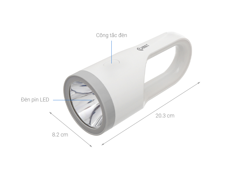 Đèn pin sạc led kiêm đèn sạc COMET CRT455 công suất 11.5W điều chỉnh độ sáng pin Lithium 1800mAh