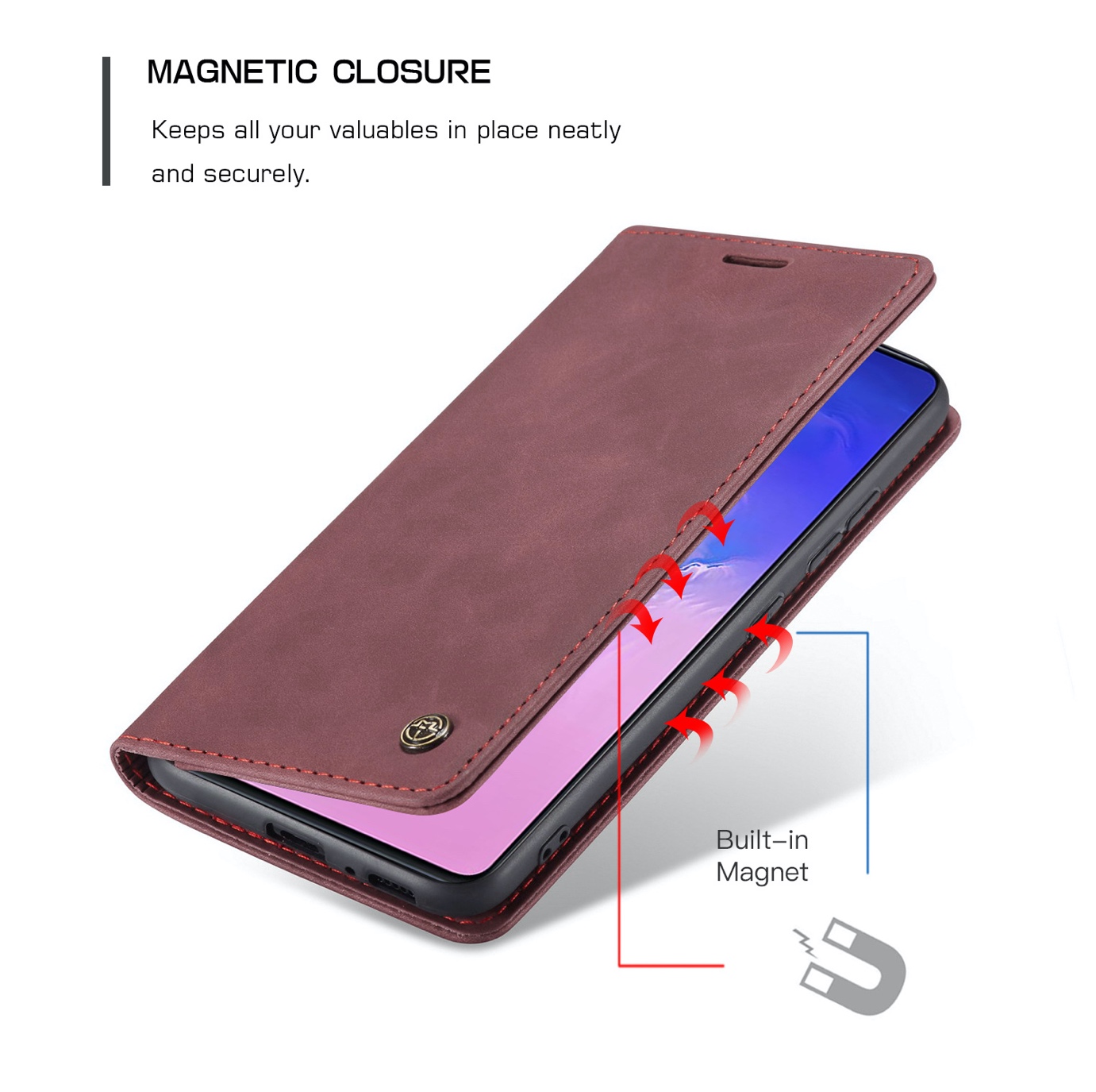 Bao da bò thật dạng ví chính hãng Caseme dành cho Samsung S10 Lite - Hàng chính hãng
