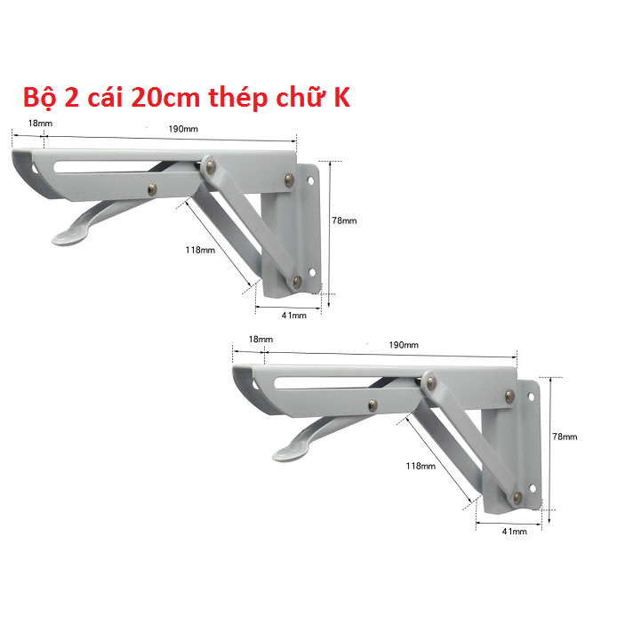 Ke đỡ gập chữ K chịu lực 80kg bằng thép sơn tĩnh điện- Giá đỡ gập thông minh dài 20-50cm (tặng 01 móc khóa hình công cụ)