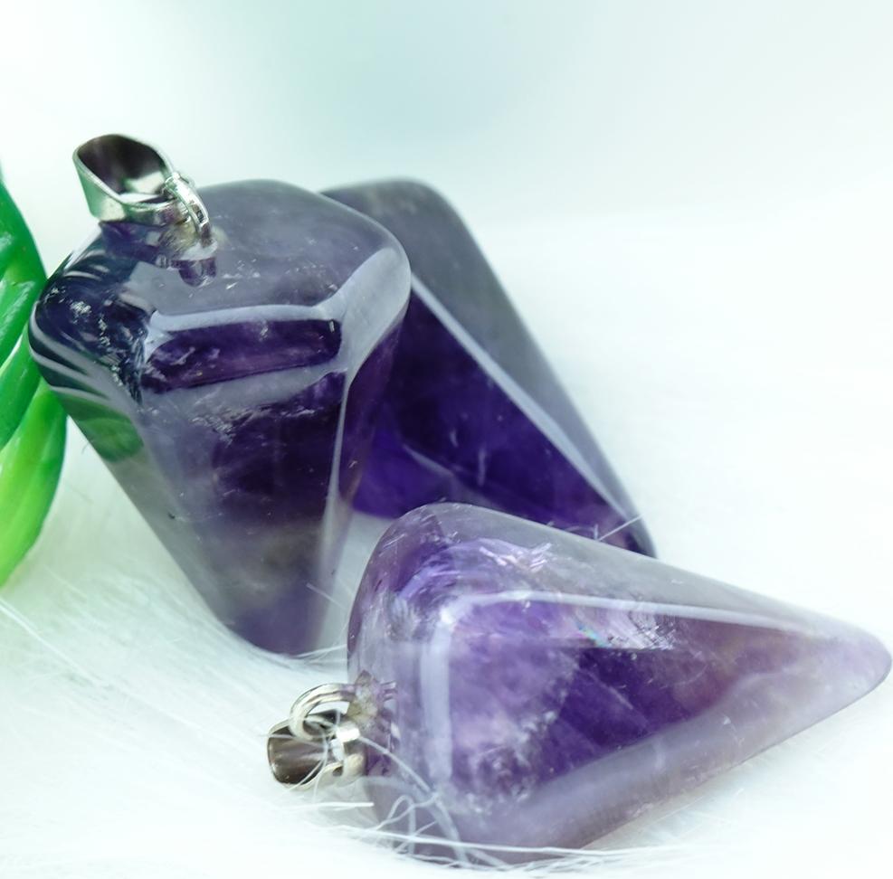 Mặt dây chuyền con lắc phong thủy đá thạch anh tím Amethyst tự nhiên