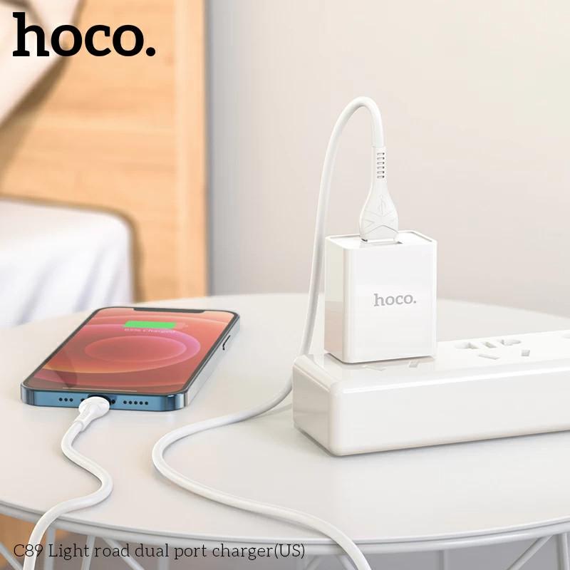 Củ sạc Hoco C89 2 cổng USB, sạc nhanh 2.1A, chân cắm dẹt, thích hợp với nhiều dòng điện thoại hàng chính hãng