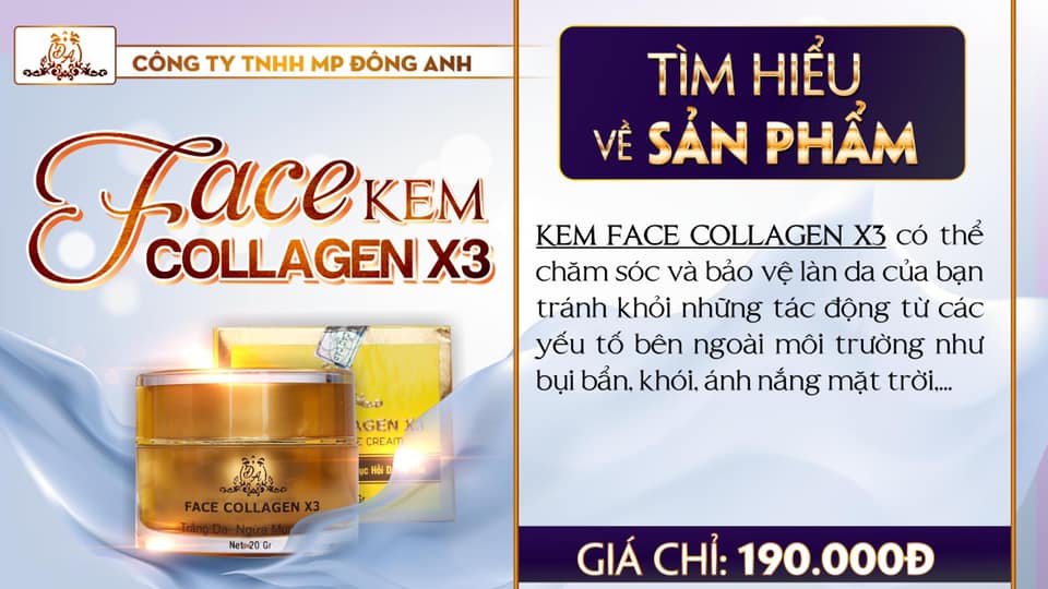 Kem Face Collagen X3 Dưỡng Trắng Da - Ngừa Mụn - Mờ Nám - Phục Hồi Da Mỹ Phẩm Đông Anh Chính Hãng 20g