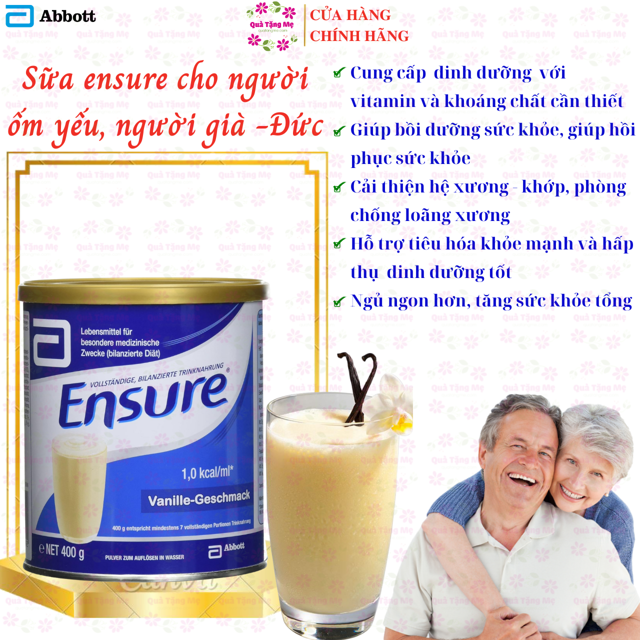 Hình ảnh Ensure Đức cho người lớn tuổi Ensure Vanille-Geschmask giúp hồi phục sức khỏe cho người gầy, suy dinh dưỡng - QuaTangMe Extaste