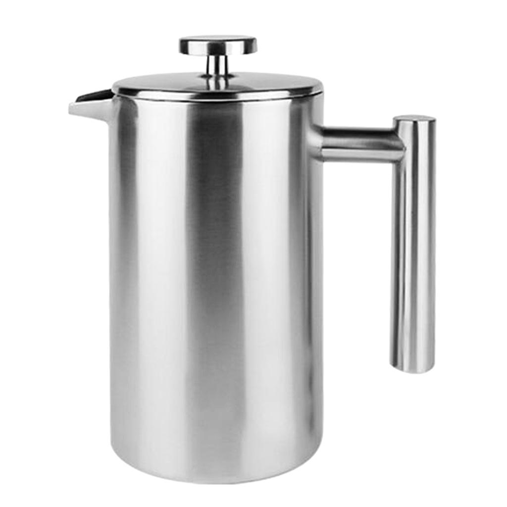French Coffee Press Maker, Stainless Steel French Press Machine for Coffee Tea Camping Office, SIlver