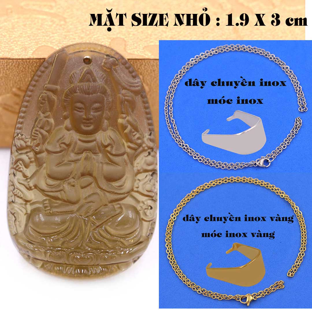 Mặt Phật Quan âm nghìn tay nghìn mắt đá obsidian  1.9cm x 3cm  kèm vòng cổ dây chuyền inox vàng + móc inox vàng, Mặt Phật Quan âm