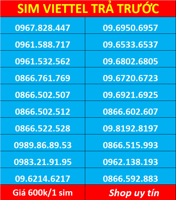 Sim số đẹp Viettel - hàng chính hãng - Đăng kí chính chủ