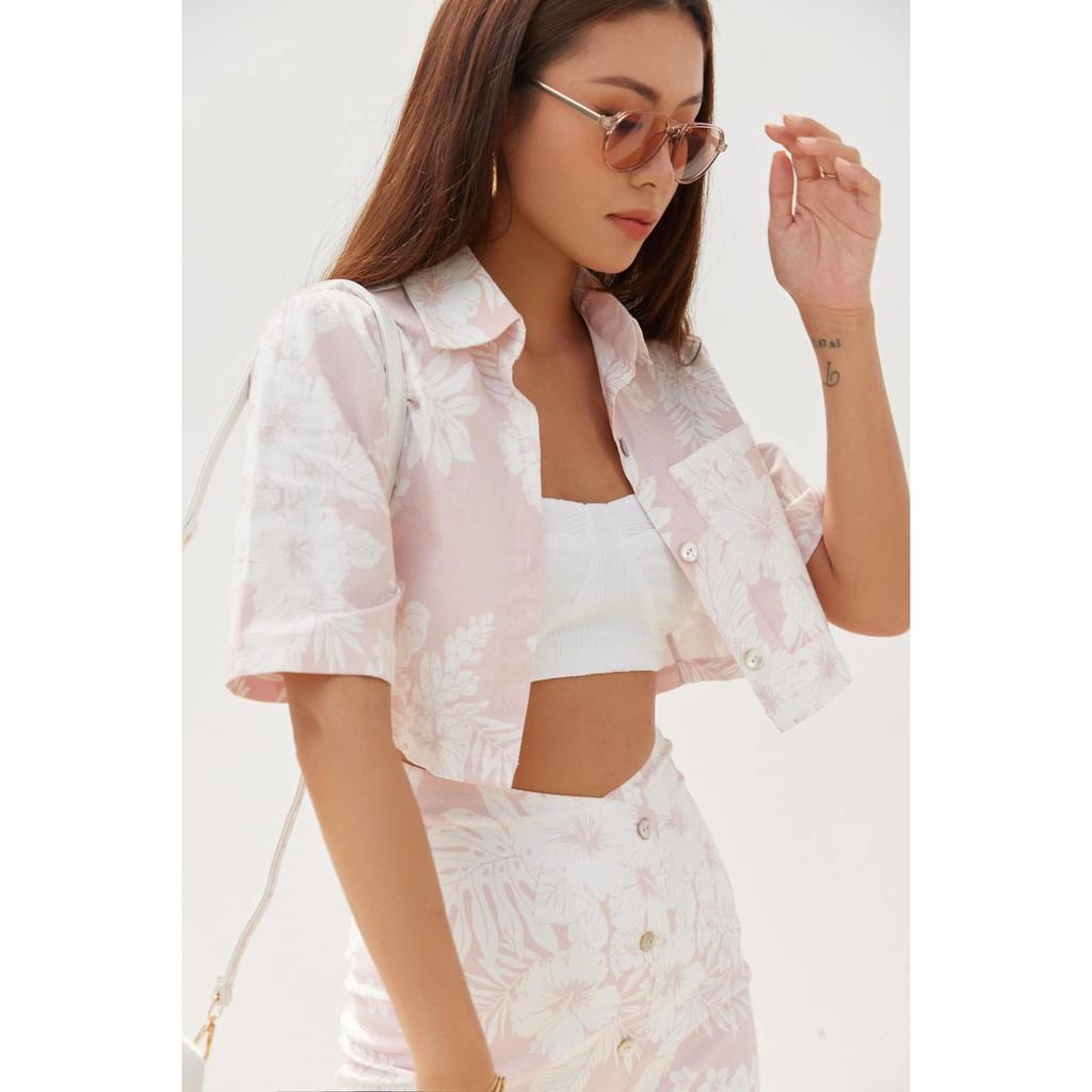 Nene Clothing - Áo sơ mi croptop họa tiết mùa hè