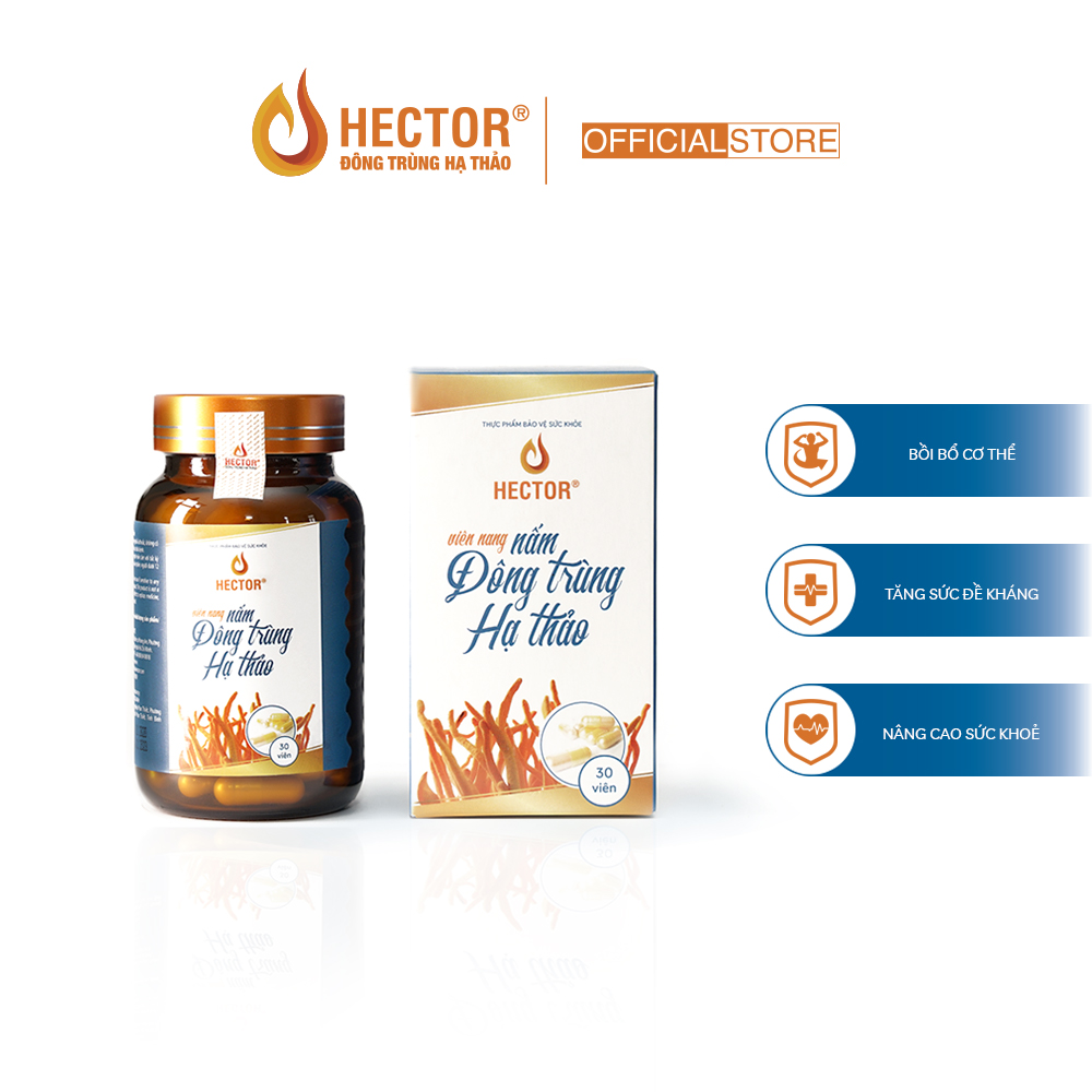 Hector Đông Trùng Hạ Thảo Viên Nang 100% Chính Hãng Tăng Cường Sức Khỏe, Tăng Sức Đề Kháng, Hỗ Trợ Tiểu Đường, Cao Huyết Áp, Mất Ngủ Hộp 30 Viên