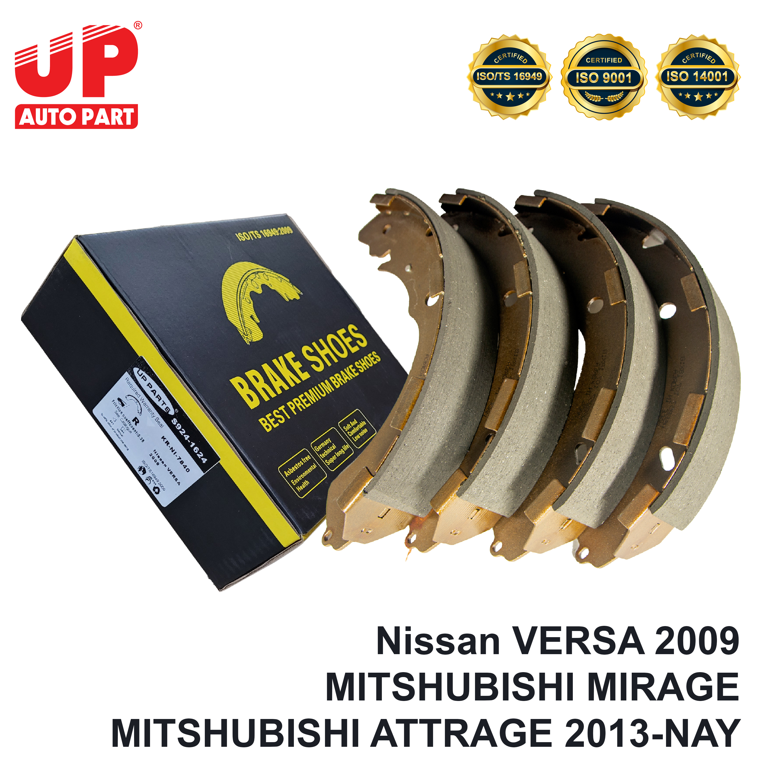 Guốc phanh bố thắng càng sau lắp cho Nissan VERSA 2009 &amp; MITSHUBISHI MIRAGE / ATTRAGE 2013-Nay