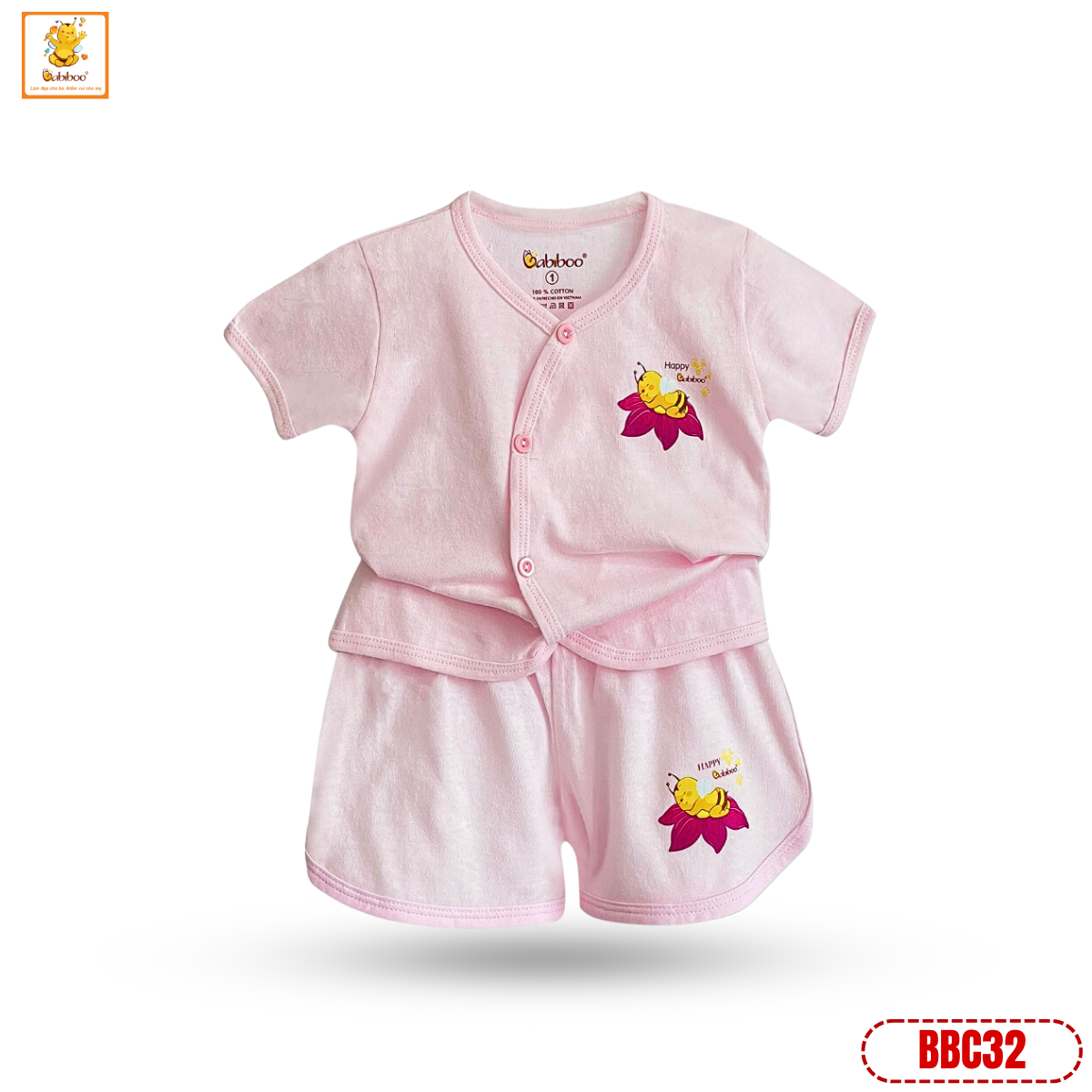 Bộ sơ sinh ngắn tay Babiboo quần áo sơ sinh cho bé cotton tự nhiên - BBC32