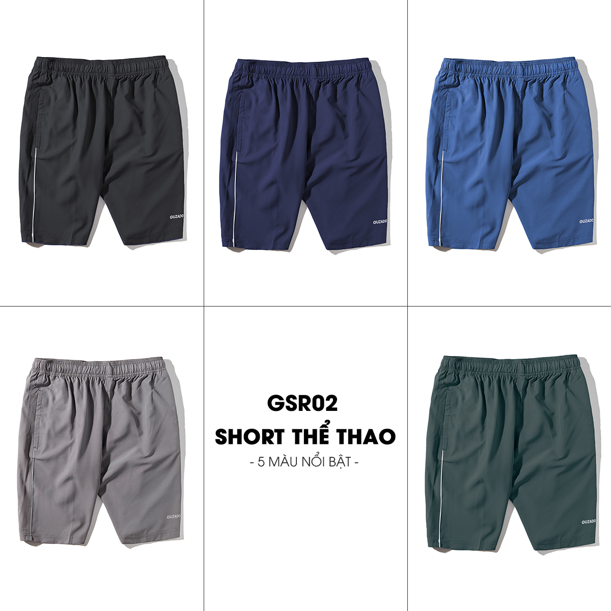 Quần short nam GUZADO, Chất vải gió mềm, Co giãn Cực Tốt, Vận Động Thể Dục Thể Thao Thoải Mái GSR02