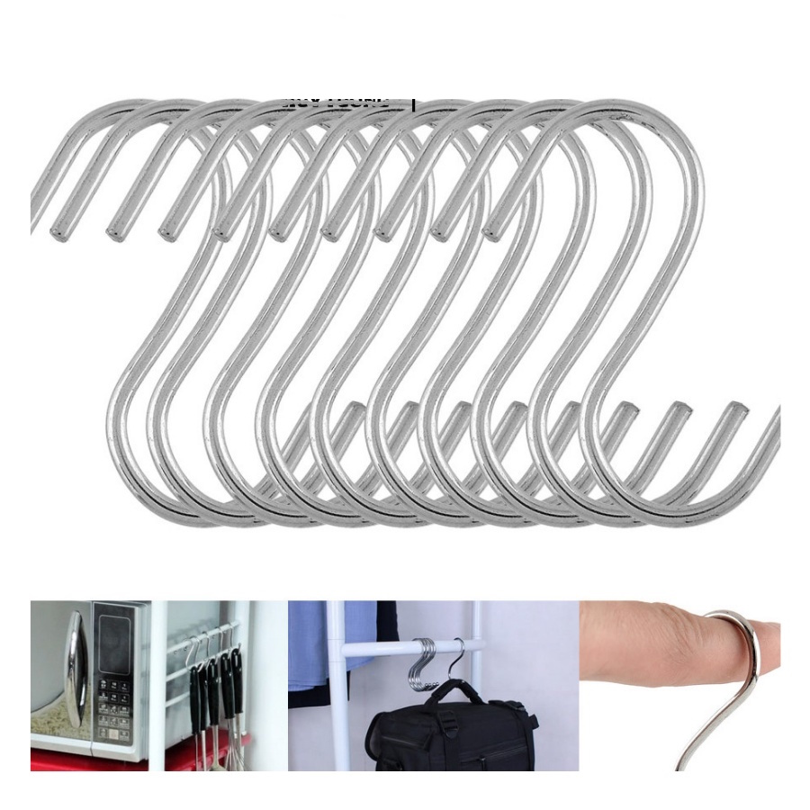 Combo 10 Móc treo đồ hình chữ S chịu lực Chất liệu inox không gỉ Siêu cứng Chịu lực Chắc chắn Nhiều kích thước Sx tại VN