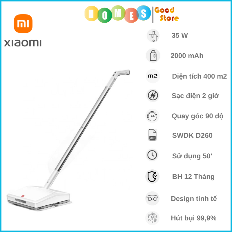 Máy Lau Nhà Thông Minh XIAOMI SWDK D260, Lau Sạch Gấp 4 Lần, Diện Tích Hoạt Động 400m2, Công Suất 35W Hàng Chính Hãng