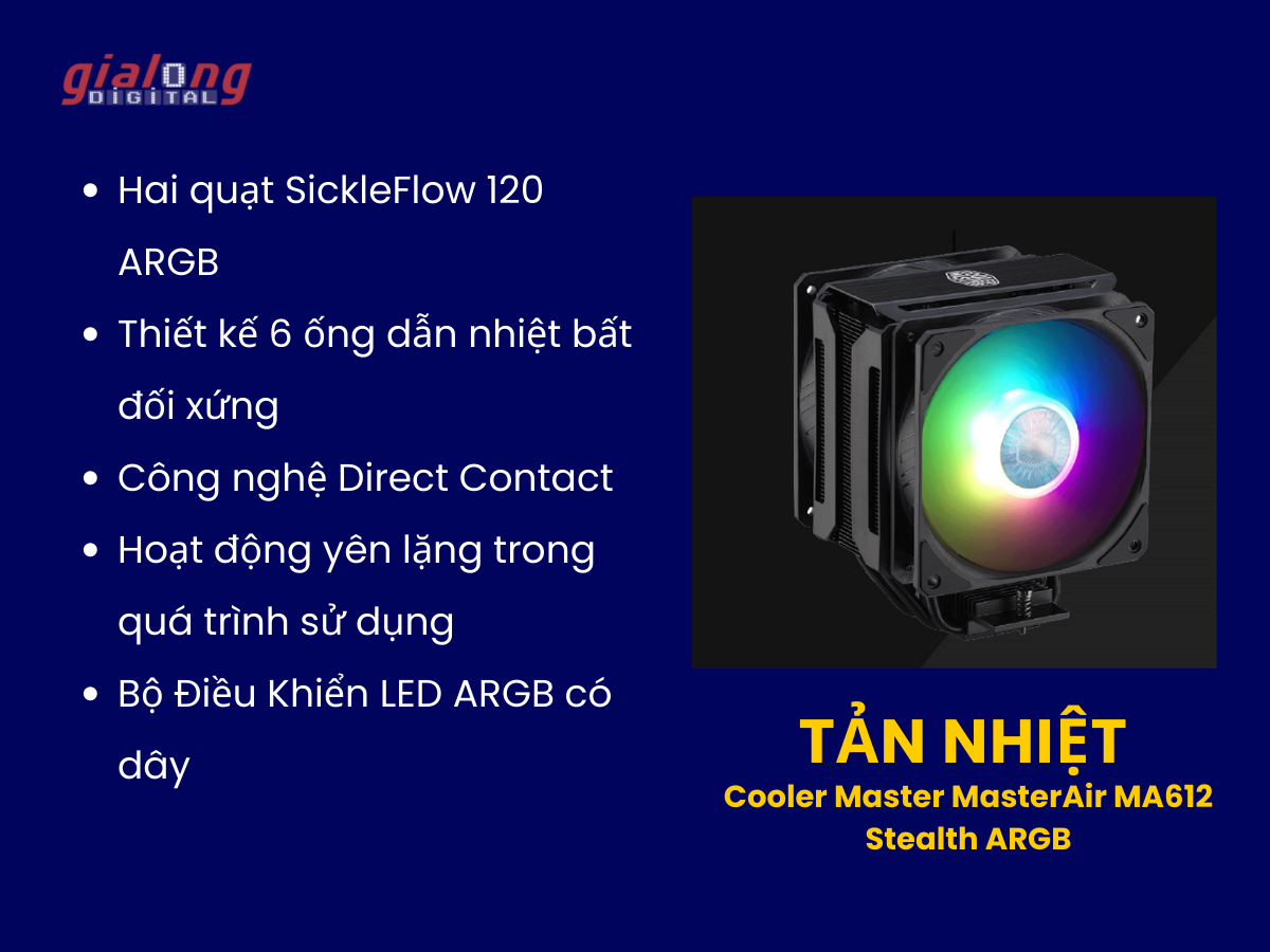 Tản nhieetjj Cooler Master MasterAir MA612 Stealth ARGB - Hàng chính hãng