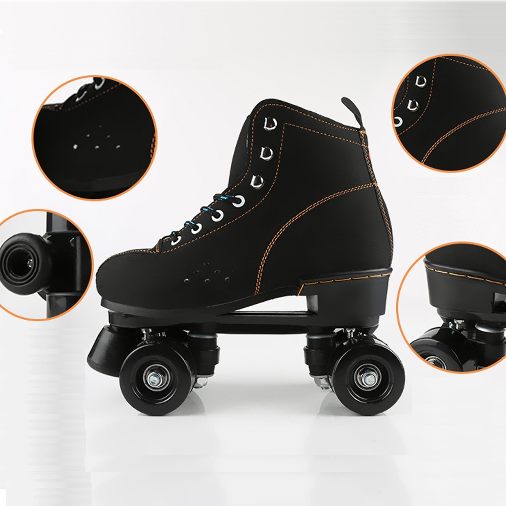 Giày patin người lớn 2 hàng bánh đi được ngay không cần tập với bốt nỉ màu đen phù hợp cả nam và nữ