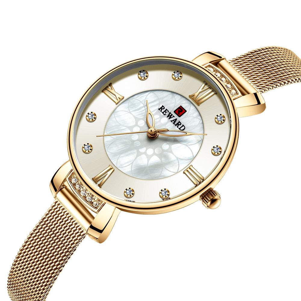 Đồng hồ nữ Quartz Movement Dây đeo bằng thép không gỉ Hiển thị thời gian  chống thấm nước 30M - Màu trắng