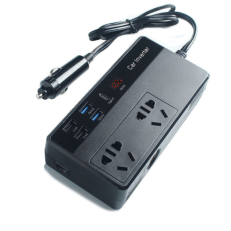 Bộ Chuyển Đổi Nguồn Điện DC 12V Sang AC 110V/220V 200W Tích Hợp 4 Cổng USB Sạc Nhanh Và 1 Cổng Type-C M2012 - Kèm Củ Sạc