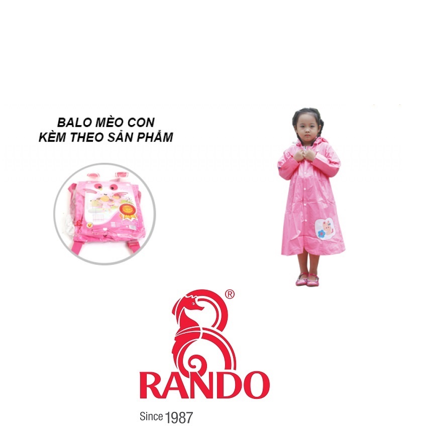 Áo mưa trẻ em Mèo con Rando CPPS-11 từ Size 1 đến Size 6 tương đương với chiều cao từ 80 cm đếm 160 cm