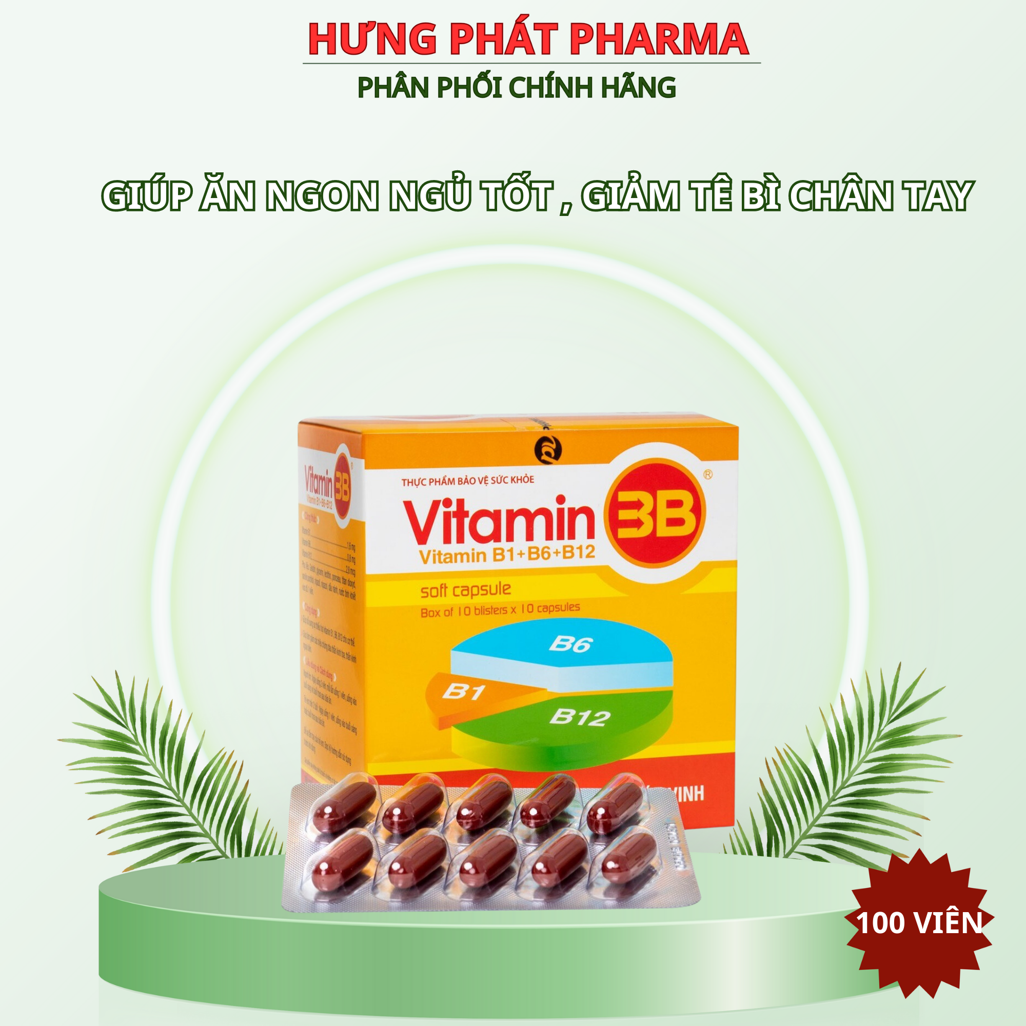 Viên uống Vitamin 3B giúp ăn ngon ngủ tốt, giảm đau nhức, tê bì chân tay hộp - 100 viên 