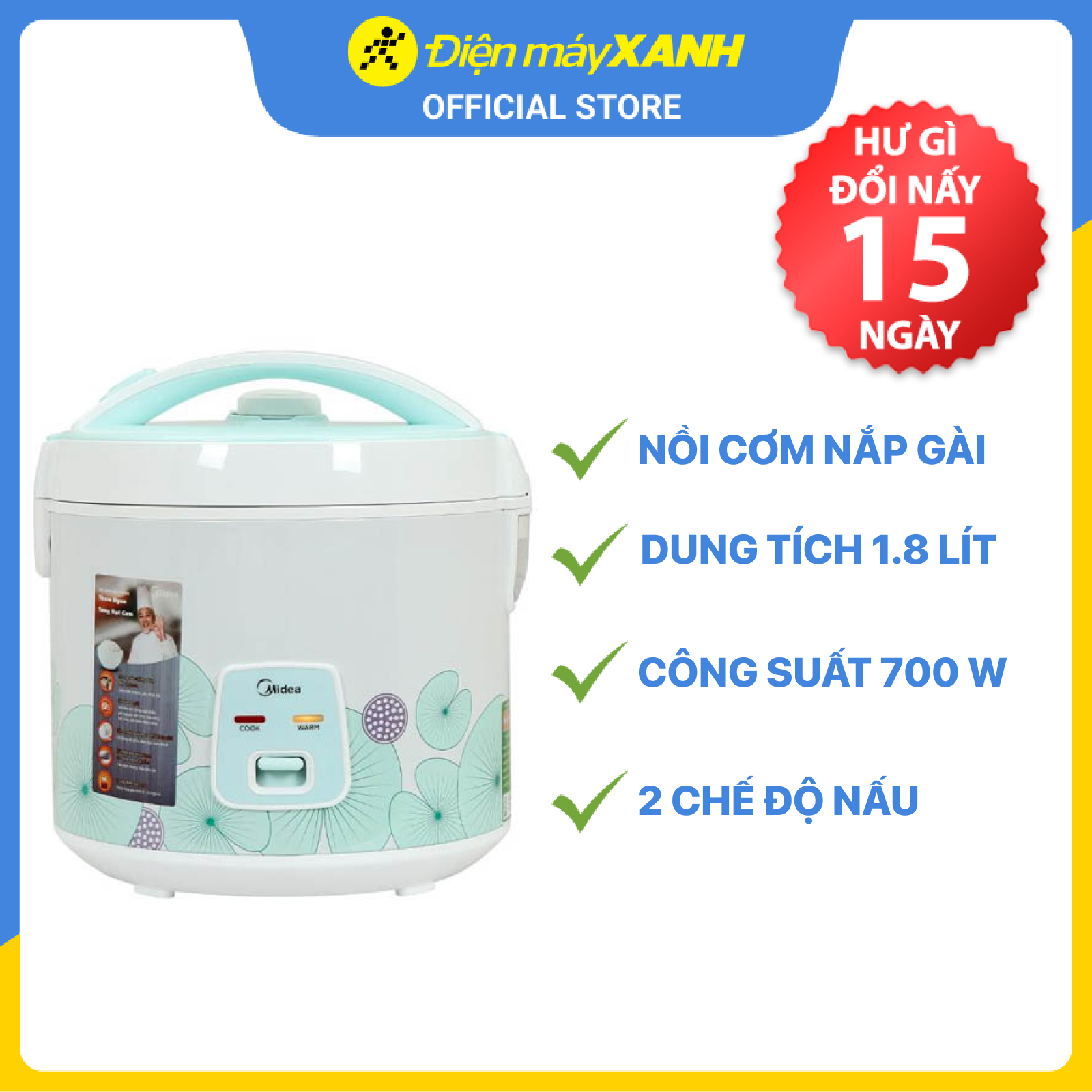 Nồi cơm điện Midea 1.8 lít MR CM1823 - Hàng chính hãng