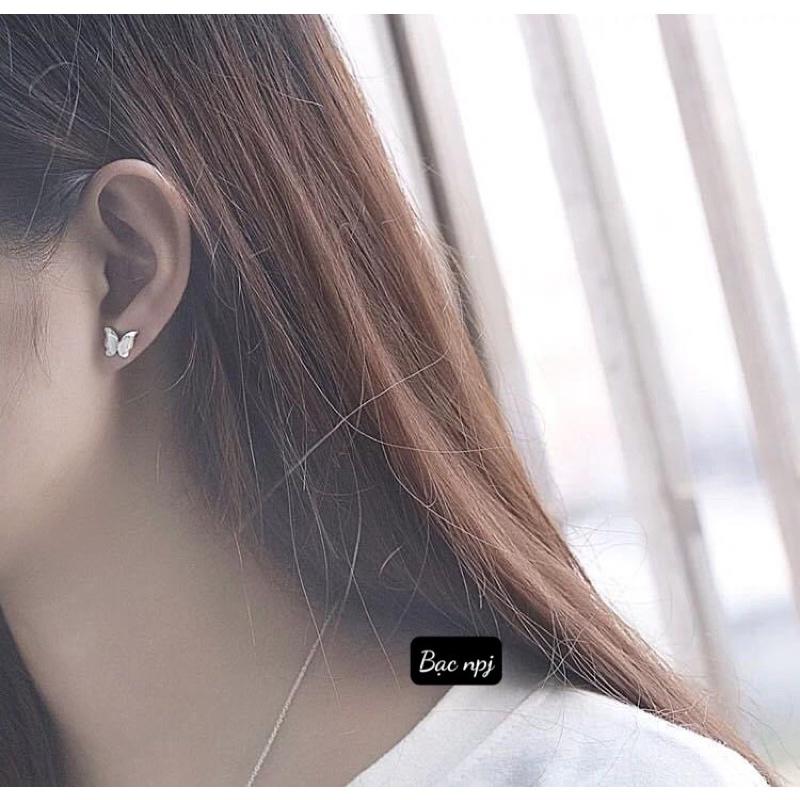 Bông Tai hình bướm điệu Đà bạc ta làm kĩ sáng bóng, Hoa Tai hình bướm -Bạc npj