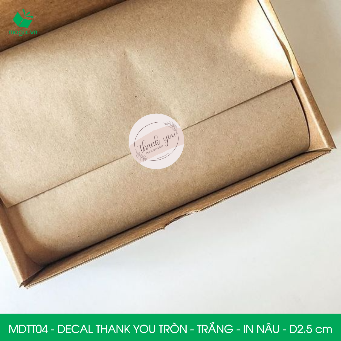 MDTT04 - D2.5cm - 500 Sticker Thank you, decal Thank you tròn dán hộp carton, tem cám ơn, nhãn dán cảm ơn trang trí gói hàng