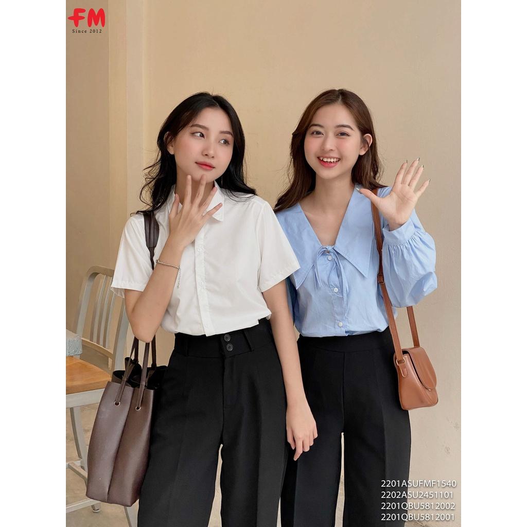 Quần suông ống rộng FM Style 2 nút dành cho nữ thiết kế cạp cao đi làm đi học phong cách ulzzang 23020120