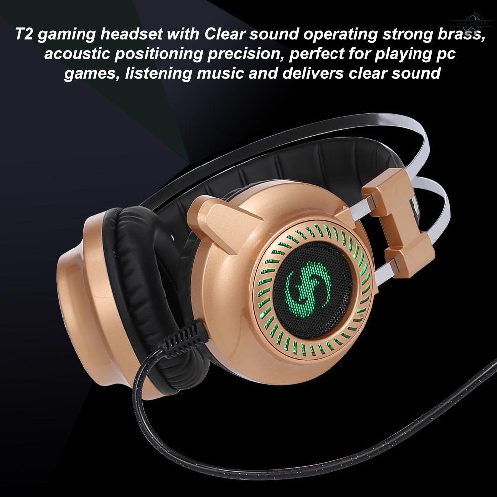 KUBITE T2 Gaming Headphones Stereo Bass Gaming Headset with Microphone LED Light 3.5mm Wired for Desktop Cpmputer