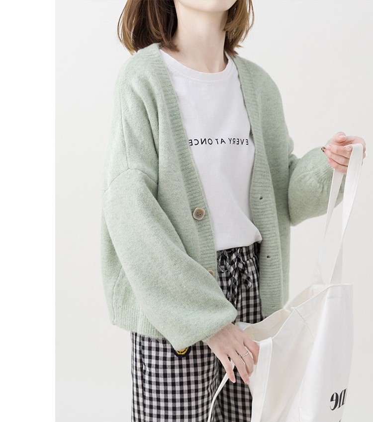 Hình ảnh Áo Len Cardigan nữ cổ chữ V phong cách Hàn Quốc dáng rộng Haint  Boutique