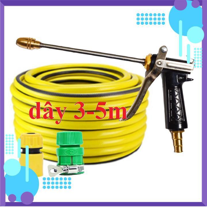 ️ Bộ dây vòi xịt nước rửa xe, tưới cây , tăng áp 3 lần, loại 3m, 5m 206318Dđầu đồng, cút, nối PE, d.vàng